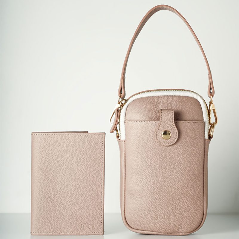 Sac & Porte Passeport en cuir (All Pink)