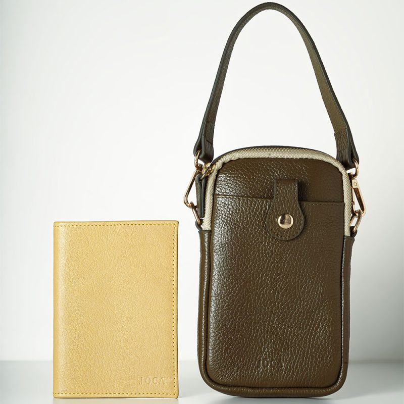 Sac & Porte Passeport en cuir (Yellow & Green)